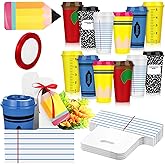 Qinyoung Teacher Valentine Gift Bulk Valentines Day Teacher Plastic Cups with Drink Sleeve Cup Drink Carrier with Handle with Pencil Card and Ribbon Thank You for Christmas Gift from Student(12 Sets)
