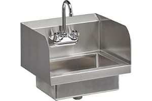 Rockpoint 304 Stainless Steel Handmake Sink for Washing with Faucet and Side Splash, Commercial Wall Mount Hand Basin for Restaurant, Kitchen and Home, 17 x 15 Inches, Silver