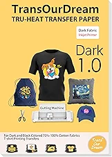 TransOurDream Tru-Iron on Heat Transfer Paper for Dark Fabric (20 Sheets, 8.5x11") T Shirt Transfers Paper for Inkjet Printer Printable Heat Transfer Vinyl for T-Shirts (TOD-7)