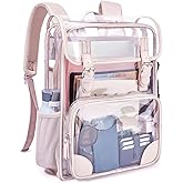 mommore Clear Backpack for School Heavy Duty PVC Transparent Bookbag for Girls Stadium Approved See Through Backpack