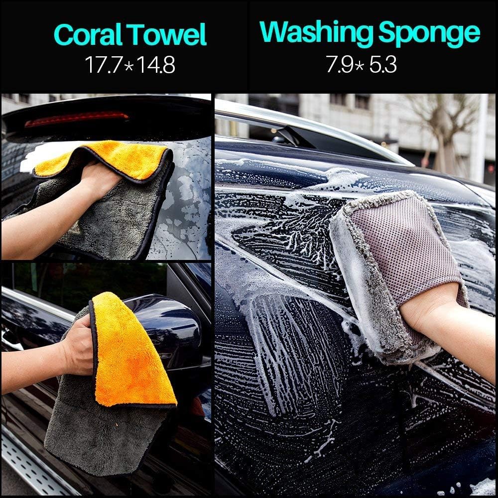 Mofeez 9pcs Car Cleaning Tools Kit with Blow Box Car Tire Brush Wash Mitt Sponge Wax Applicator Microfiber Cloths Window Water Blade Brush: Home & Kitchen