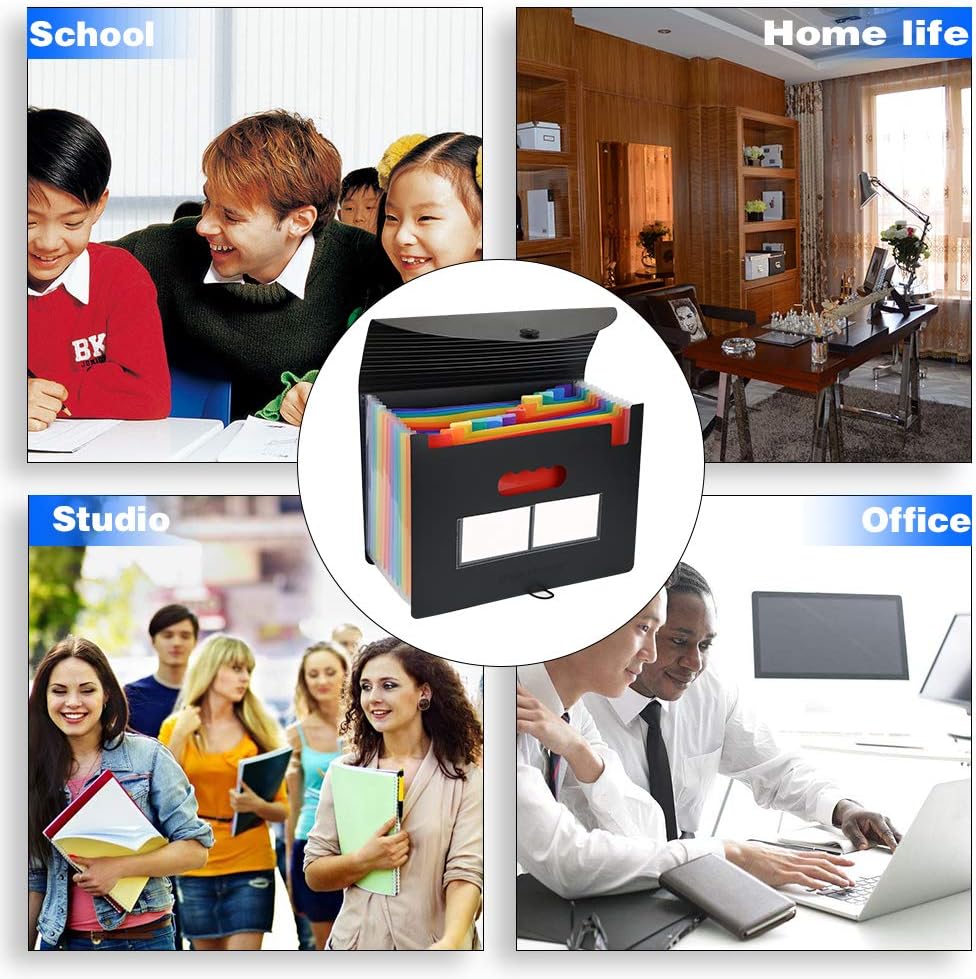 Expanding File Folder/BluePower 12 Pockets Accordian File Organizer/Portable Expandable Plastic Filing Box, Accordion Bill/Paper/Document/Receipt Organizer Folders with Colored Tabs(A4/Letter Size) : Office Products