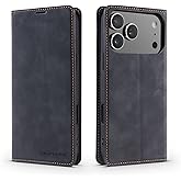 QLTYPRI Case for iPhone 17 Pro Max, Premium PU Leather Cover TPU Bumper with Card Holder Kickstand Hidden Magnetic Adsorption Shockproof Flip Wallet Case for iPhone 17 Pro Max - Black