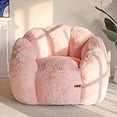 MAXYOYO Bean Bag Chair for Adults, Floral Shaped Bean Bag Sofa, Ultra Soft Faux Fur Floor Sofa, Large Reading Chair for Living Room Bedroom, Pink, Single