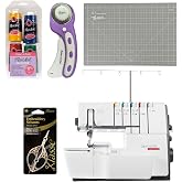 Bernette B68 Airlock Serger Sewing Machine | Adjustable Stitch Length, 1300SPM, LED Light, 5 Thread Options, Presser Foot Adjustment | Scissors, Rotary Cutter, Threads Bundle, Cutting Mat