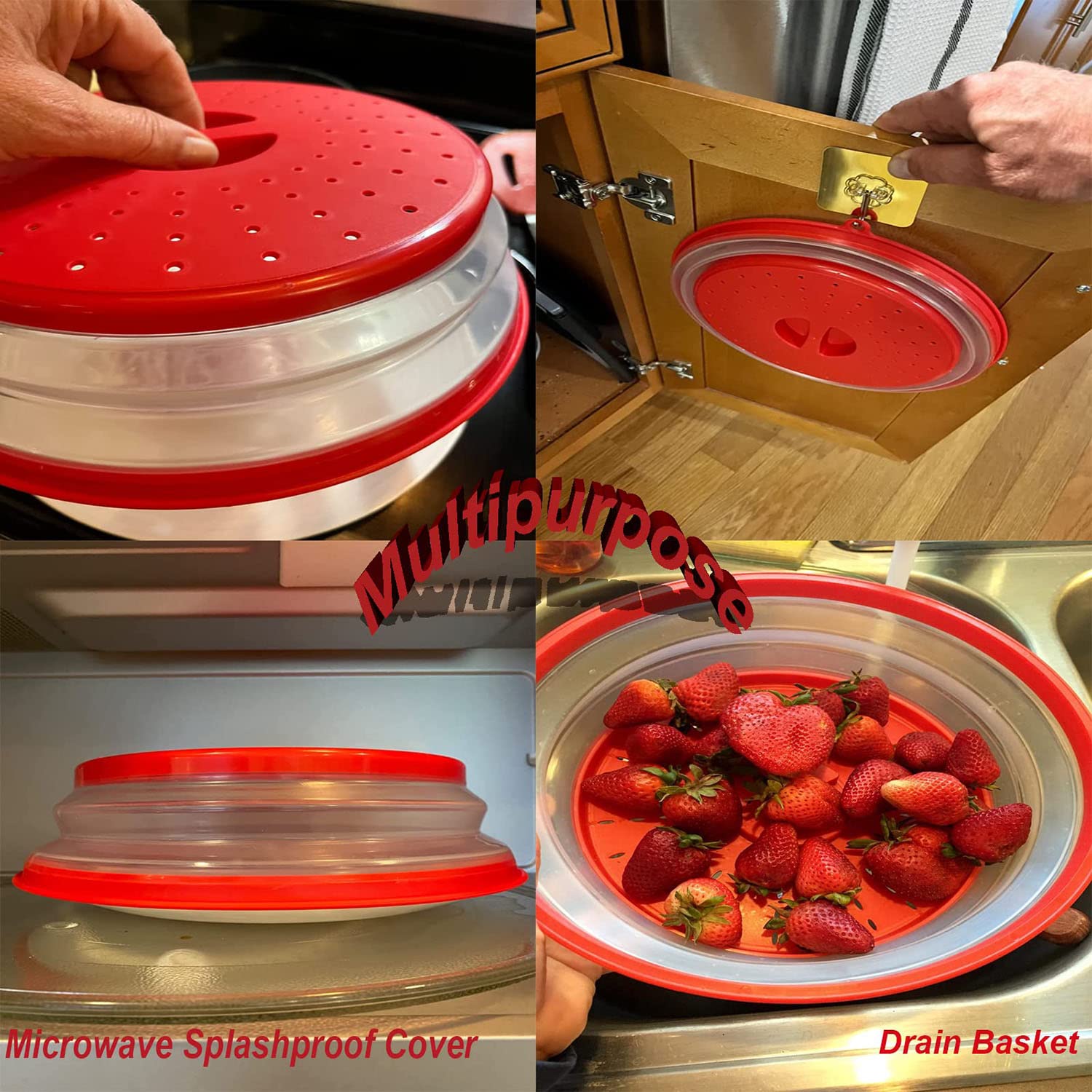 2 Stück Faltbare Mikrowellen Abdeckung, Deckel für Mikrowelle, Abdeckhaube für Mikrowellendeckel, Hoch Mikrowellen Spritzschutz, Faltbare Mikrowellenabdeckung mit Haken, für Obst, Gemüse (Grau, Blau) 8