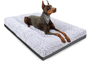 POCBLUE Deluxe Washable Dog Bed for Large Dogs Dog Crate Mat 35 Inch Comfy Fluffy Kennel Pad Anti-Slip for Dogs Up to 60 lbs, 35" x 23", Grey