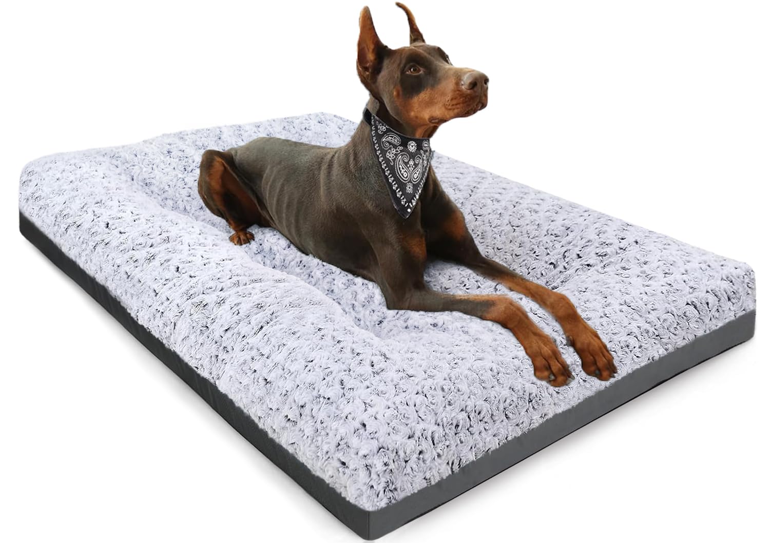 Photo 1 of POCBLUE Deluxe Washable Dog Bed for Large Dogs Dog Crate Mat 35 Inch Comfy Fluffy Kennel Pad Anti-Slip for Dogs Up to 60 lbs, 35" x 23", Grey