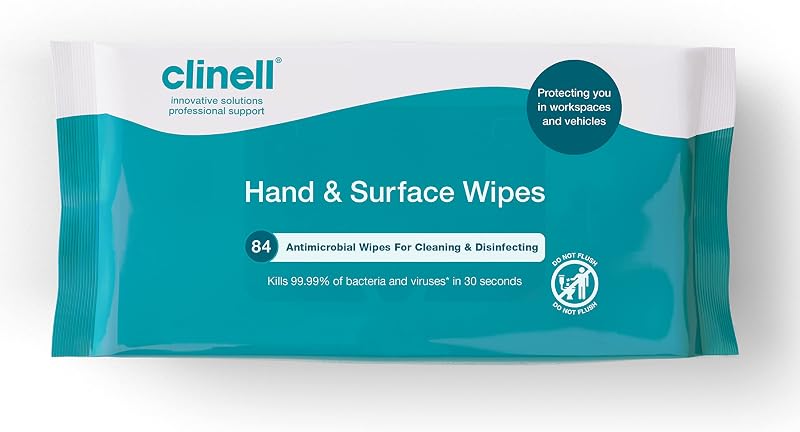 Clinell Antimicrobial Hand Wipes 84 Count Sanitising Wipes Kills 99.99%