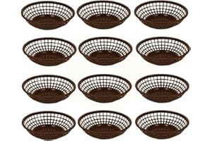 TrueCraftware- 8" Round Fast Food Basket Brown Plastic Set of 12- Fry Fast Food Reusable Foodservice Restaurant Diner Tray Plates Restaurant Supplies Deli Serving Chicken Burgers Sandwiches & Fries