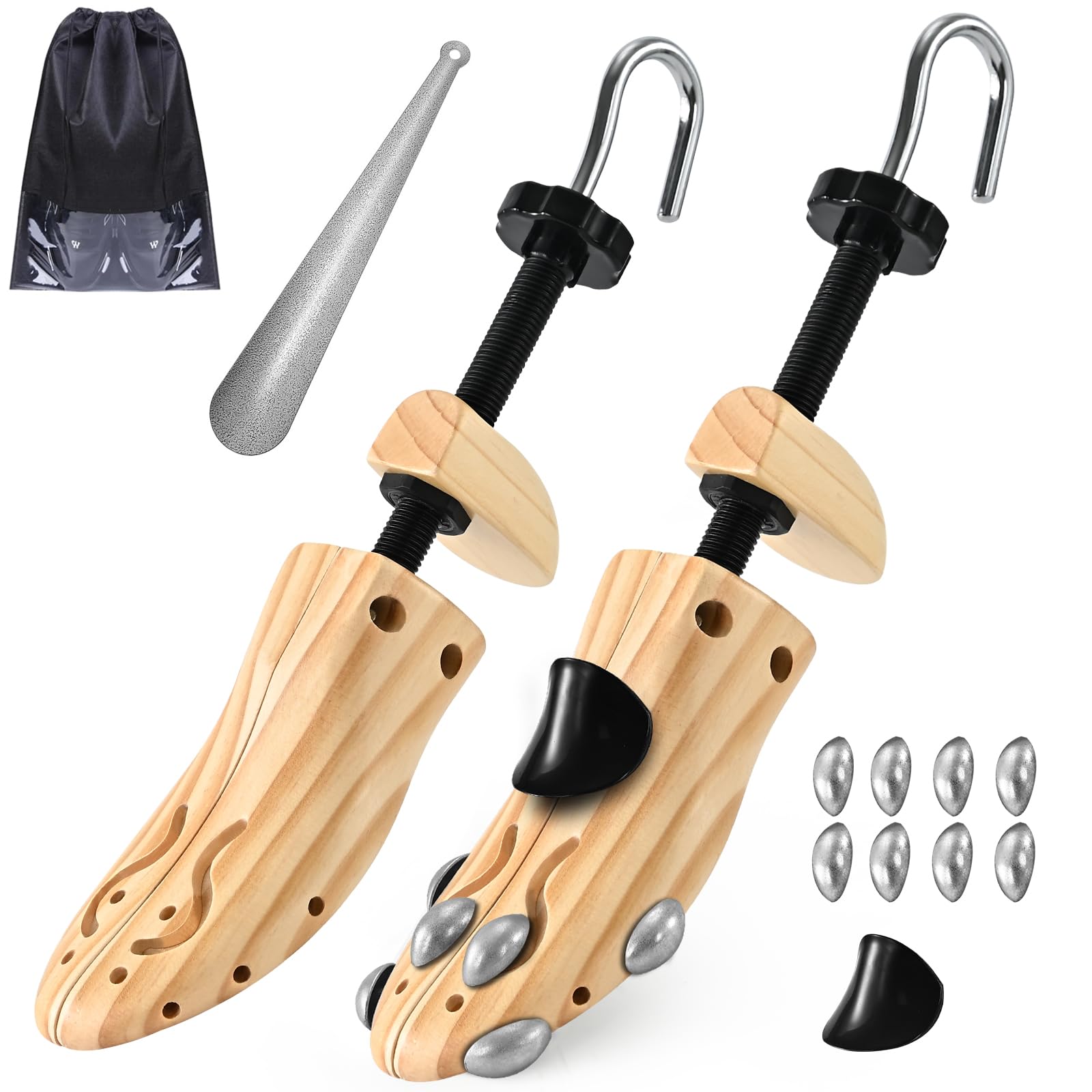 Photo 1 of JJDPARTS Wooden Shoe Stretcher, Pair 4 Way Wooden Shoe Tree Extender for Women and Men (With Metal Plug L (for Men's Size Us 9.5-14))
