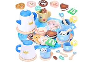 Wooden Tea Set for Kids, 21pcs Tea Party Set for Girls, Princess Toys & Gifts for 3 4 5 6 Years Old Toddler Girls for Birthda