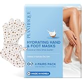 PLANTIFIQUE Korean Foot &amp; Hand Mask Set for Dry Skin, 2 Pairs Each | Moisturizing Socks &amp; Gloves for Dry Cracked Feet &amp; Hands - Shea Butter, Coconut &amp; Macadamia Oil - Mascarilla Pies &amp; Manos