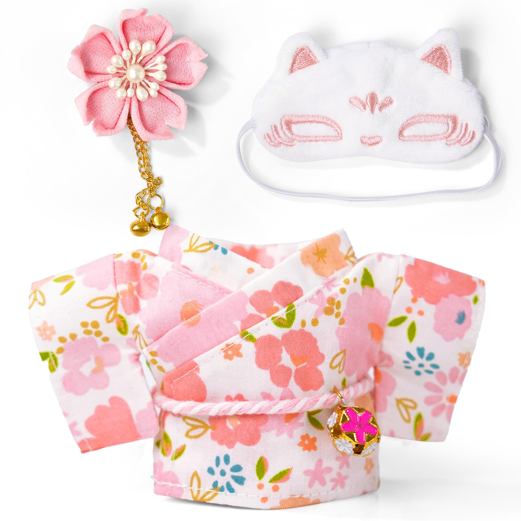 Photo 1 of 17cm Doll Clothes,Outfit Accessories Kimono Set for 6.7inch Dolls Girls, Kawaii Chic Designer Style Flower Hairbow+Pink Clothing Pajamas+Cute Halloween Mask(NO Doll)