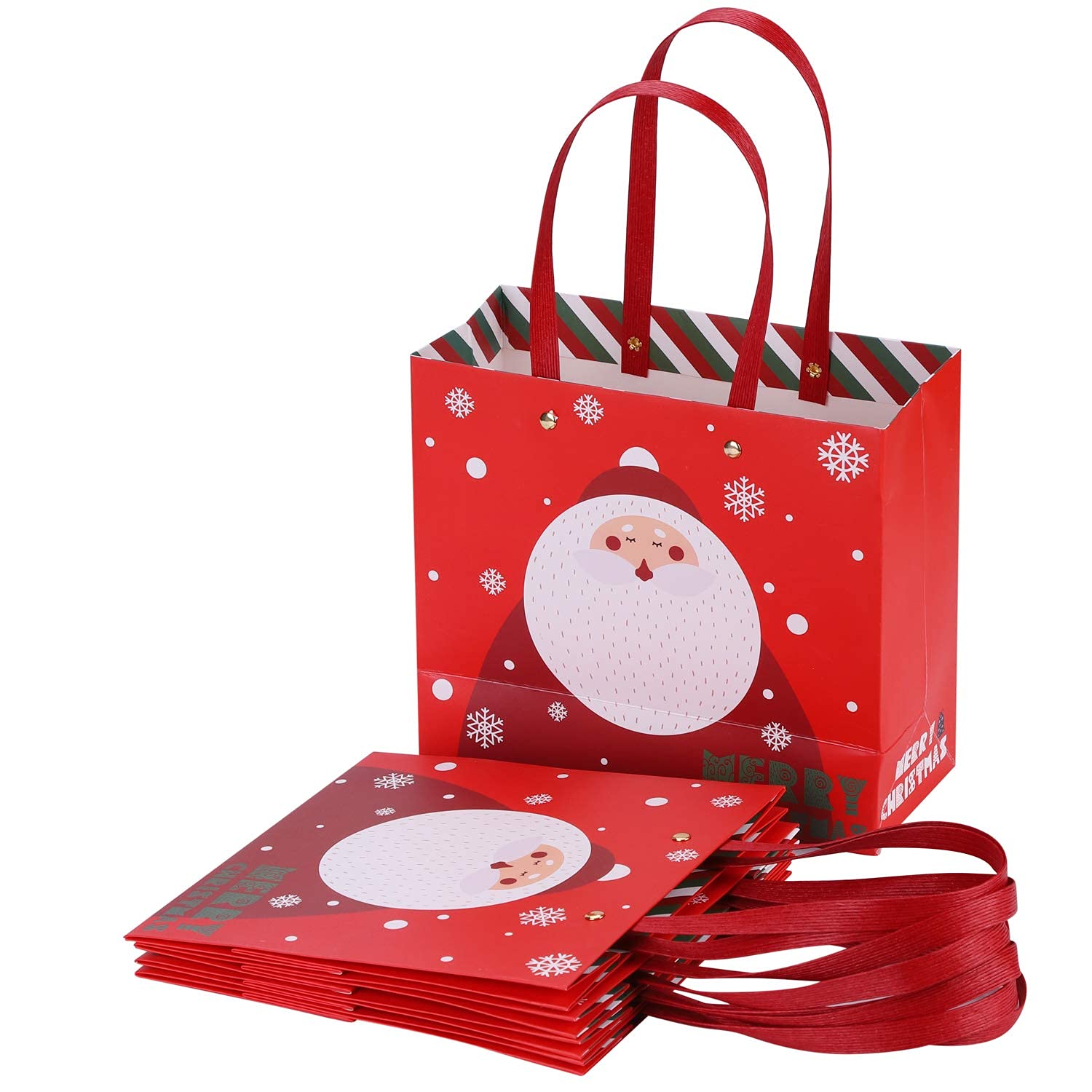 IBLUELOVER 5pcs Christmas Party Bags Santa Paper Gift Bags Carrier Bags with Handle Xmas Recycled Present Wrapping Boxes Holiday Party Favour Treat Bag for Shopping Grocery Baking Candy