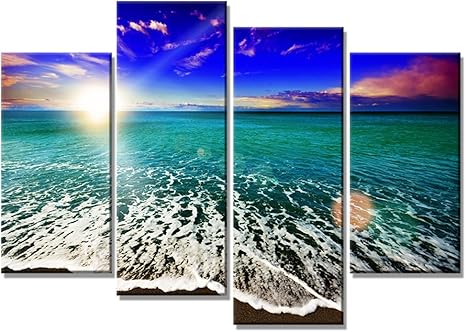 Amazon Co Jp 壁絵 Arta インテリア 壁掛け絵画 風景 海 フレームなし キャンバス 4枚 現代 壁飾り 部屋飾り 廊下 リビングルーム ベッドルーム 美術室 モダン オシャレ ホーム キッチン