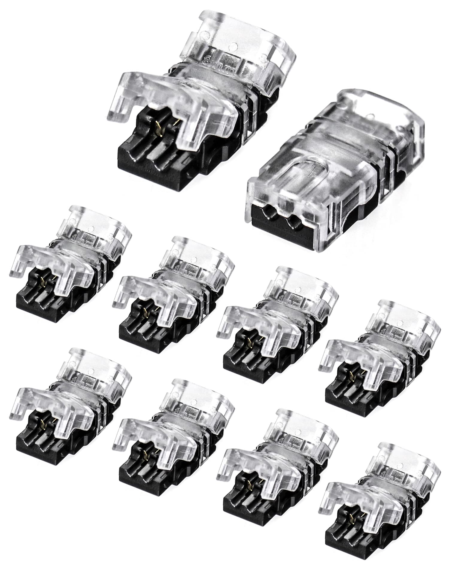 QWORK® 10pcs LED Strip Connectors - 2 Pin 8mm - Strip to Wire Quick Connection Without Stripping for Non-Waterproof Single Color 3528 2835 LED Strip Lights
