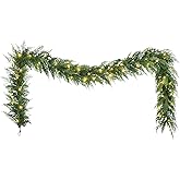 Puleo International 9' x 10" Pre-Lit Battery-Operated Cedar Garland with Twinkle Rice Lights