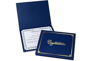 FINE STATIONERY Congratulations Blue & Gold Certificate Folders - Pack of 50, Linen Cover 80 lb. Stock, Folded, Die-Cut Corners, for Office, Business Awards, Graduation, School Diploma Holder, 9-1/2" x 12"