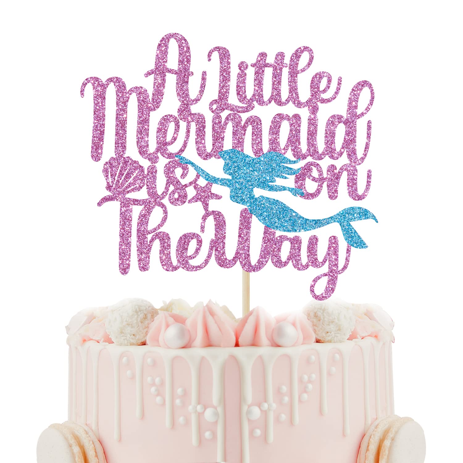 Photo 1 of A Little Mermaid is on The Way Cake Topper - Girl Baby Shower Cake Topper - Under The Sea, Welcome Baby Girl, Mermaid Themed Baby Shower Party Decorations