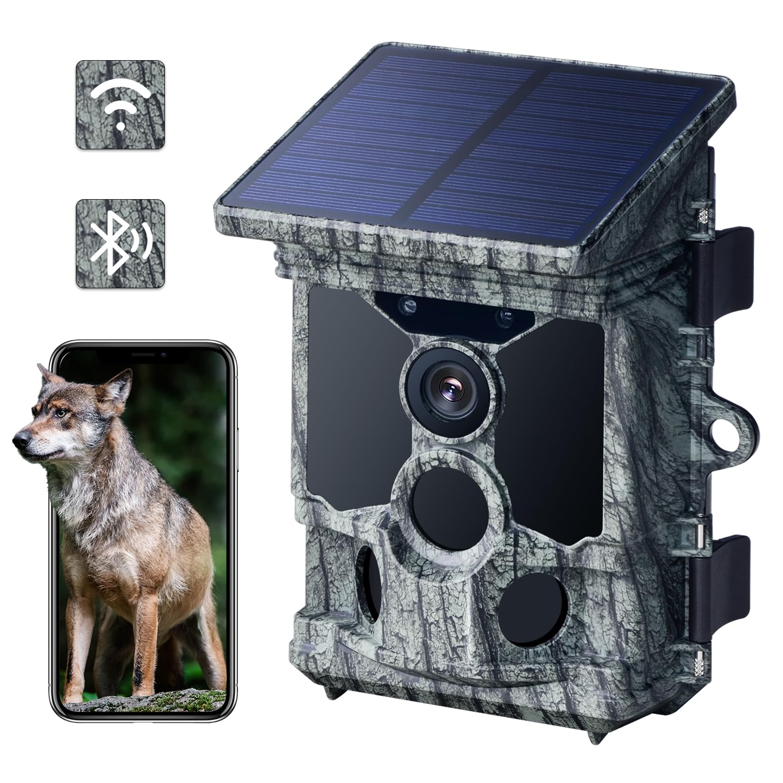 VOOPEAK Solar Wildlife Camera - 46MP 4K UHD 30fps WiFi Bluetooth Trail Camera with Night Vision 120° Motion Activated 0.1s Trigger Time IP66 Waterproof for Wildlife Monitoring