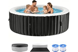 4-6 Person Inflatable Hot Tub, 264Gal Portable Blow Up Hot Tub with 130 Strong Bubble Jets, Leak-Resistant PVC Round Outdoor 