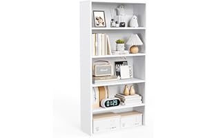 Flrrtenv 5-Tier Bookshelf, Industrial Bookcase, Wooden Open Storage Free Standing Shelf for Living Room, Bedroom Shelving, St