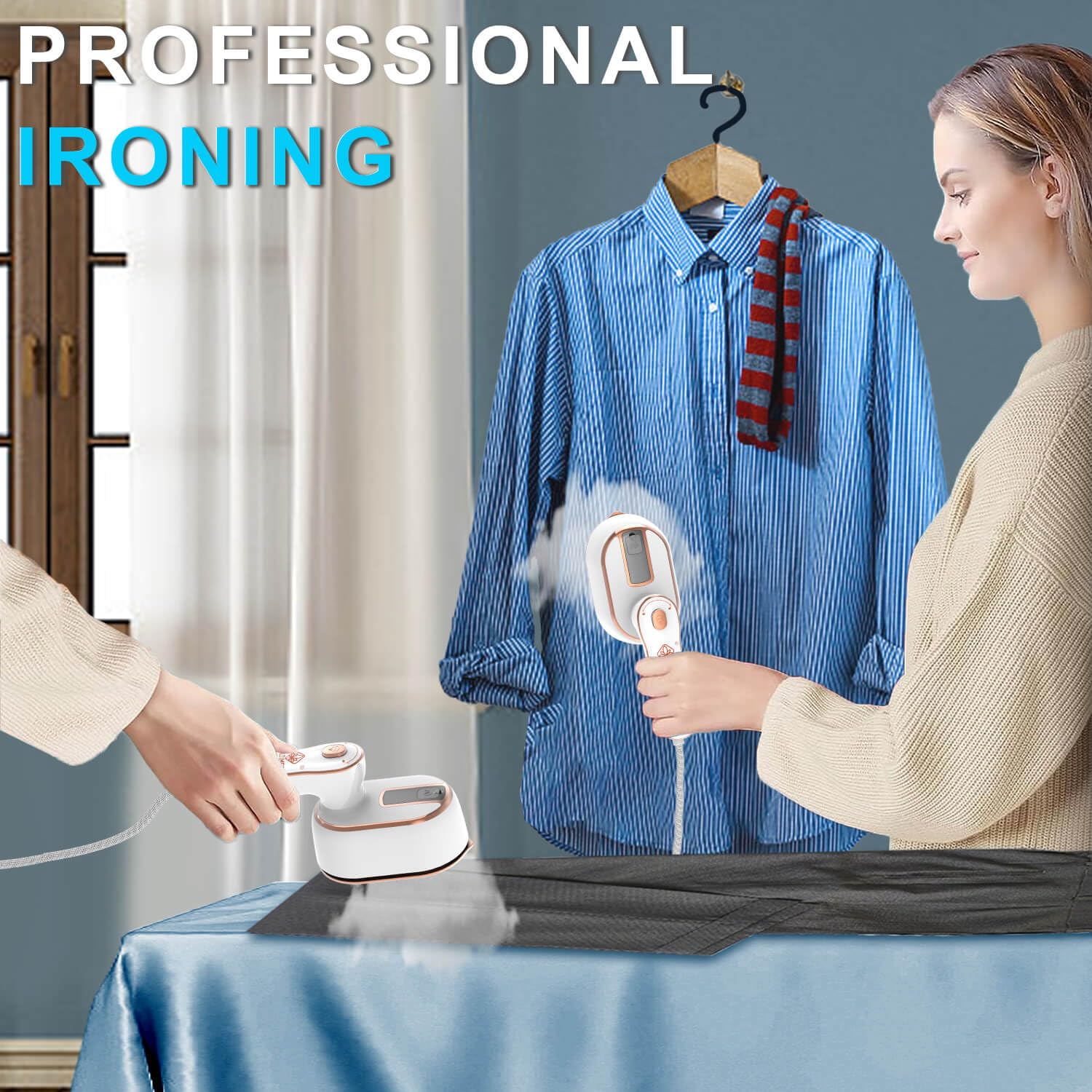 Portable Steamer for Clothes Travel Mini Steam Iron, 1300W 15S Fast Heat Up Handheld Steaming, 180 ° Rotating Foldable Small Garment Steamer Machine with Dry & Wet Ironing for Home Business (White)