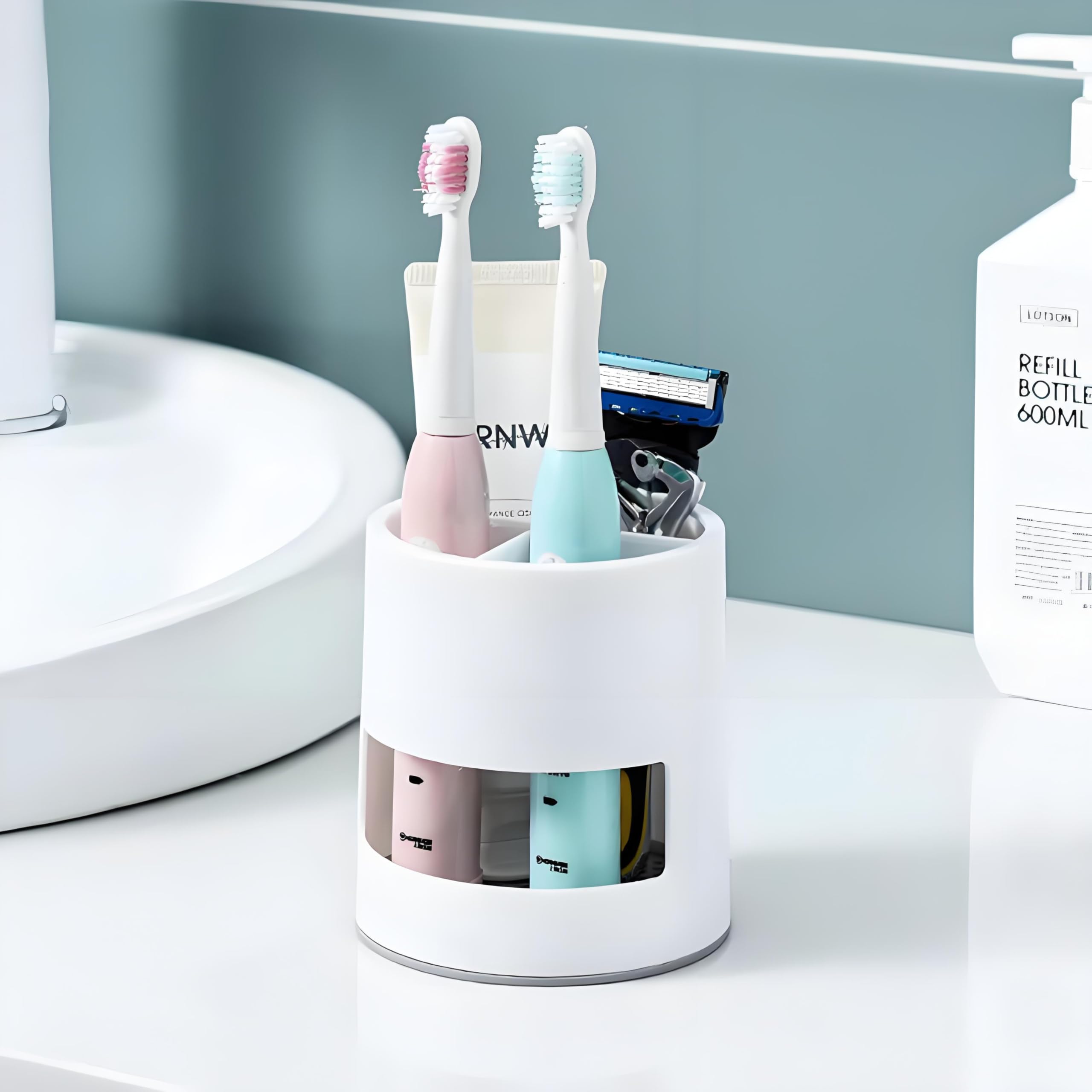 Toothbrush Holder, Toothpaste Stand, Toothbrush Holder, Electric Toothbrush, Storage Box, Multi-Purpose Organiser for Bathroom and Kitchen (Elegant White)