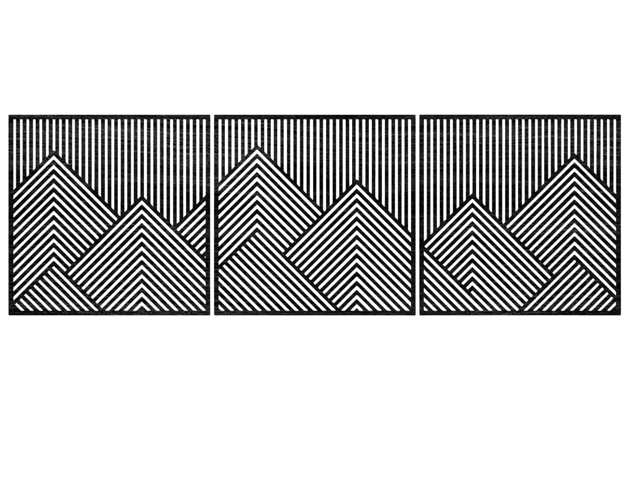 IMADE Geometric Wall Art Set of 3 | Minimalist Mountain View Panels | Mirror Acrylic Plywood Wall Decor | Lightweight & Easy Install | For Bedroom, Living Room, Kitchen, Office | 15x12 Inch, Black