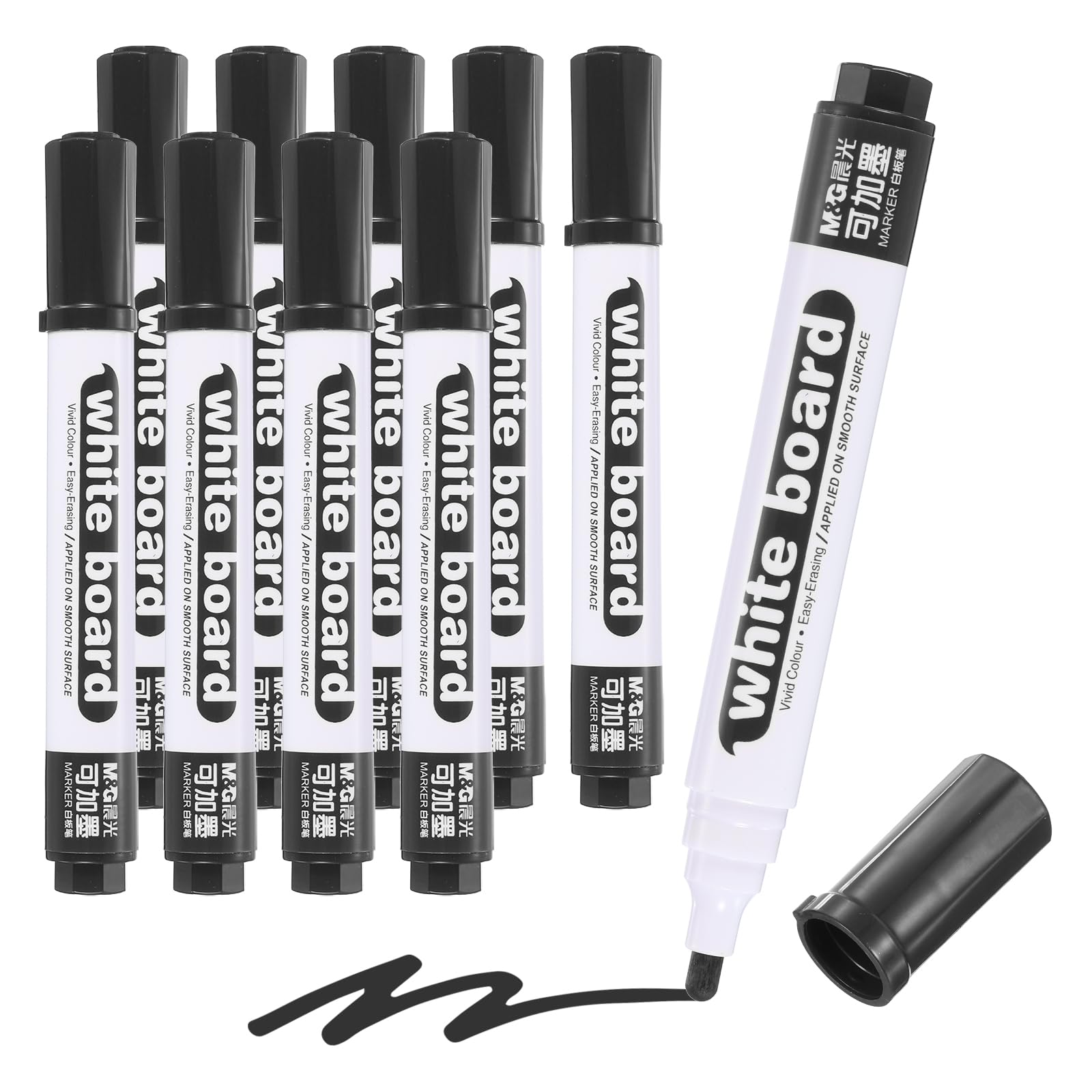 M&G Dry Erase Markers, 10 Pack Refillable White Board Markers Low Odor Whiteboard Marker Medium Tip Marking Pens for Classroom Office Meeting Home, Black