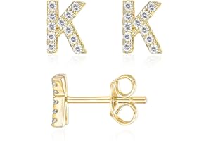 Initial Stud Earrings for Girls 18K Gold Plated CZ Simulated Diamond Stud Earrings Hypoallergenic Earrings for Women (K)