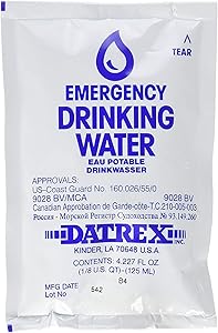 Datrex Emergency Water Pouches 125 ml each, Case of 64