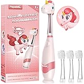 Papablic Toddler Sonic Electric Toothbrush Kids for Ages 1-3, Pink Unicorn | Baby Electric Toothbrush, with Cute Unicorn Cover, Smart LED Timer, 4 Brush Heads (Doris)