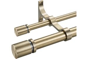 LWIIOM Double Curtain Rod 36 to 72 Inch,1 Inch Heavy Duty Curtain Rods for Windows with Solid Aluminum Cylindrical Finials and Bracket,1’’ Front and 5/8’’ Back Telescoping Double Drapery Rod,Antique Bronze