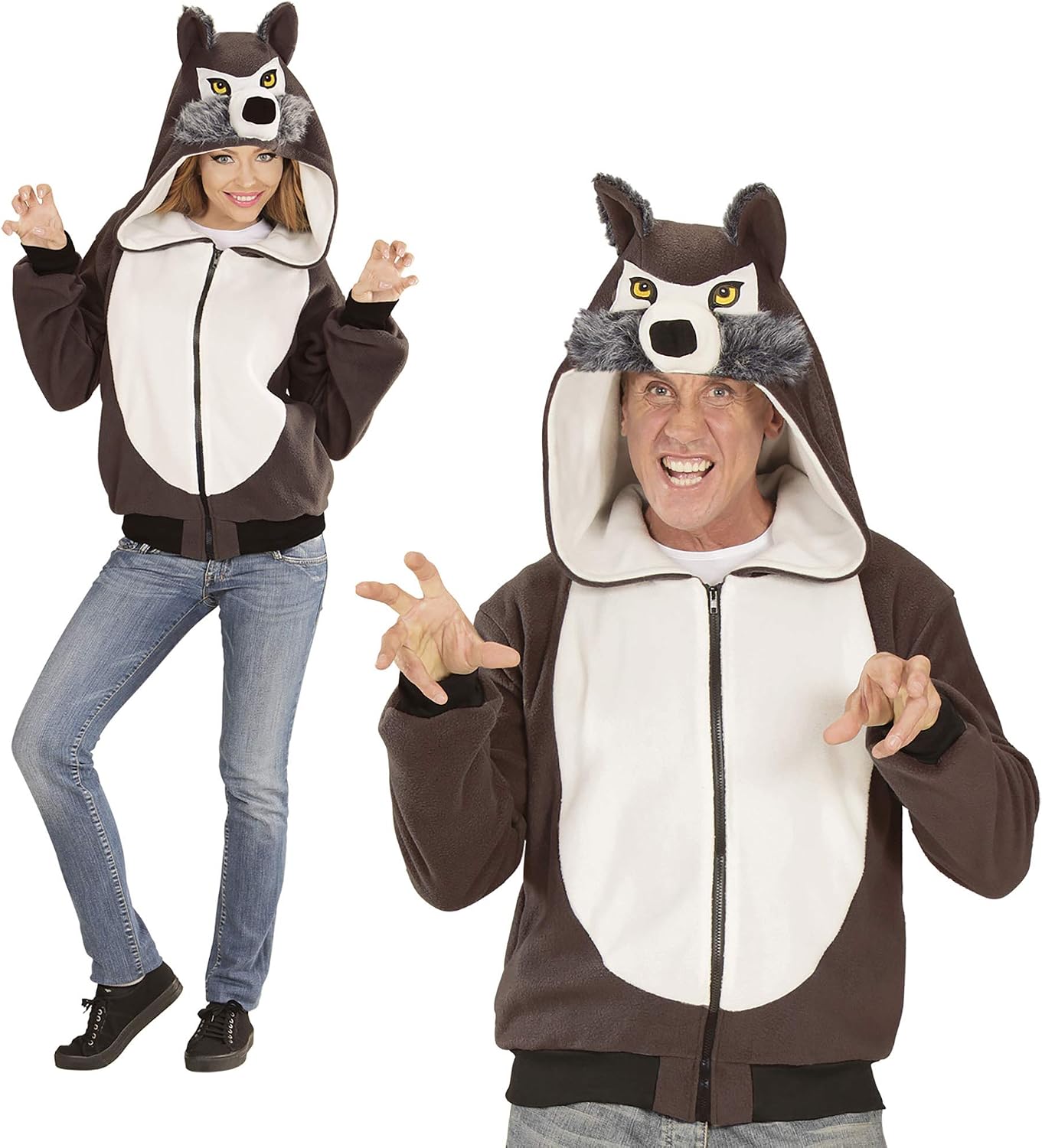 Widmann 07017 Adult Costume Wolf ? Hooded Pullover ? Grey, L-XL