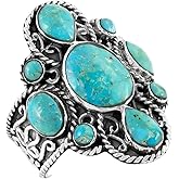 Turquoise Ring Sterling Silver 925 Genuine Gemstones Size 6 to 11