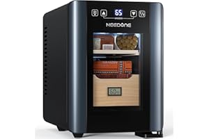 NEEDONE Cigar Humidor 8L with Heating & Cooling Control, Quiet Thermostatic Electric Cooler Cabinet for 80 Counts with Spanish Cedar Wood Shelves & Drawer with Hygrometer, Gift for Men