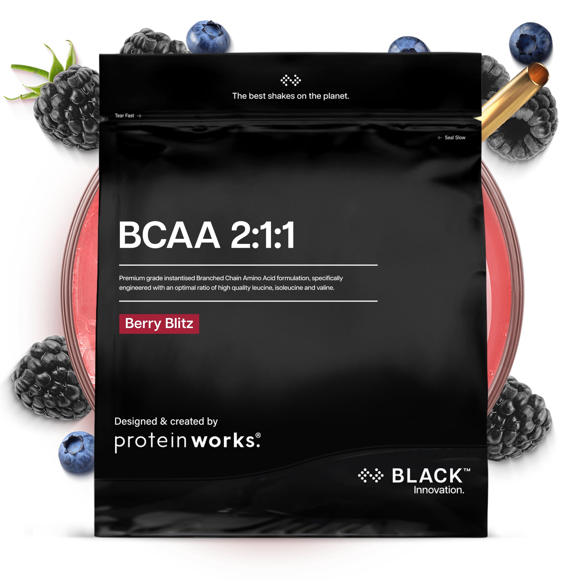 Protein Works | BCAA 2:1:1 - Black Innovation, Premium Essential Amino Acid Blend, Supports Growth & Maintenance of Muscle Mass, Optimal 2:1:1 Ratio, Berry Blitz, 83 Servings, 500g
