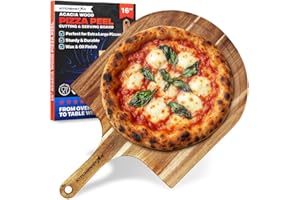 KitchenStar 16-Inch Acacia Wood Pizza Peel – Extra Large Wooden Cutting & Serving Board with Handle – Natural Oil Finish – Id