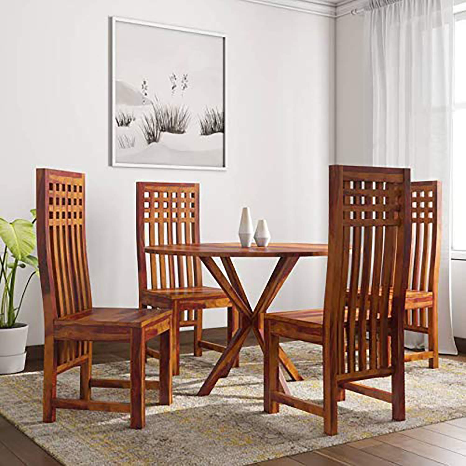 Mamta Decoration Sheesham Wood Wooden Dining Table With 4 Chairs