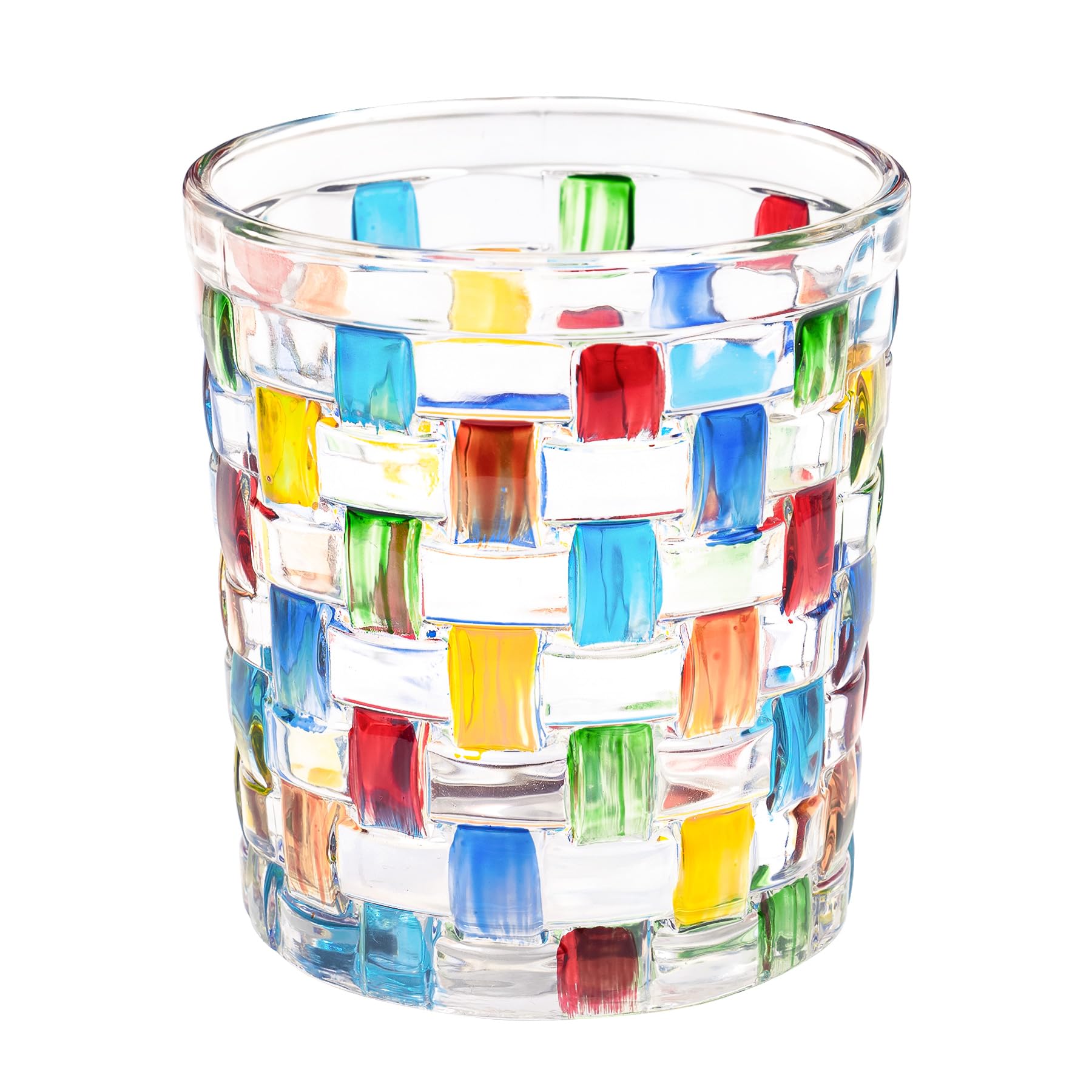 Toptime Tea Light Holder with Stained Glass & Woven Pattern, Romantic Color Clash Votive & Christmas Candle Holder for Table Centrepiece, Holiday & Party Home Decor
