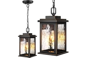 VIANIS Outdoor Pendant Light Fixture, Farmhouse Exterior Hanging Lights with Adjustable Chain, Anti-Rust Aluminum Frame with Temperate Water Glass, Hanging Lantern for Front Door Ceiling Entry Porch