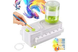 VANSHINIEER Brush Rinser Set Paint Brush Cleaner with 10 pcs Paint Brush Set Auto Water Dispensing Brush Rinser for Acrylic, Watercolor, & Water-Based Paints, Leakproof Brush Cleaner Tool Art Painting Supplies