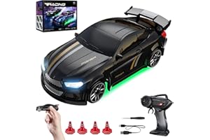 Asaint Mini RC Drift Car 1:64 Scale, Remote Control Car 2.4GHz Stunt Drifting RC Toys with LED Lights 2-Speed Modes High-Torque Motor Durable Body USB Rechargeable Racing for Kids Adults (Black)