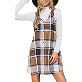 CUPSHE Women's Fall Dresses V Neck Plaid Sleeveless Wide Straps Casual Button Pinafore Overall Mini Dress with Pockets