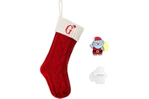 GUCCDE Christmas Stockings with Initials, Personalized Embroidered Monogram 18 Inches Knitted Christmas Stockings Fireplace Xmas Stockings for Kids,Family Holiday Party Decoration Red and White Letter G