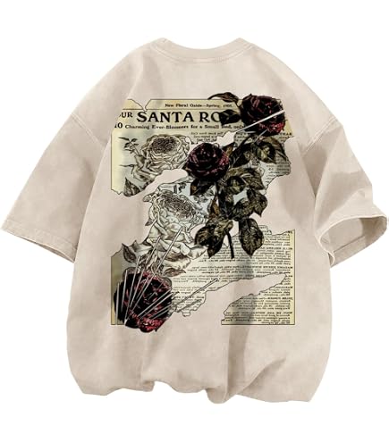 Dynict Unisex Y2k T-Shirt Rose Letter Print Oversized Graphic Tees