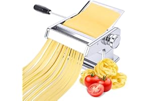 MEKOTRIN Pasta Maker Machine, 9 Adjustable Thickness Settings 2-in-1 Pasta Roller with Cutter, Stainless Steel Noodle Maker f