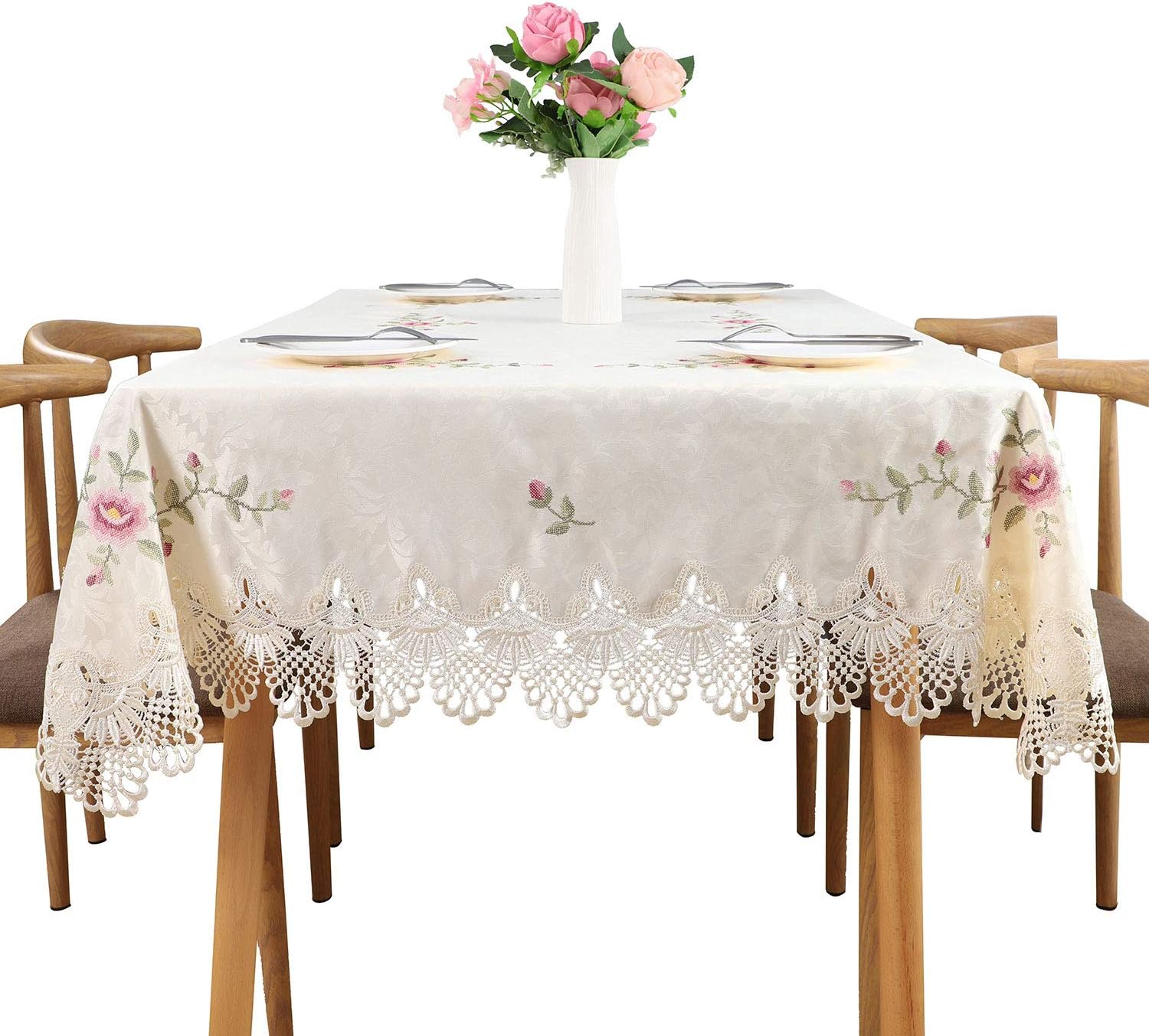 TaiXiuHome European Style Lace Emboridery Round/Square/Rectangle Table Cover Cloth Tablecloth Cross - Stitch Dinning/Wedding/Coffee Shop 60x120cm (23x46inch)